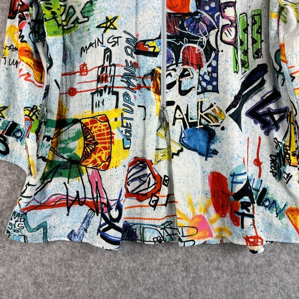 Ali Miles Tunic Top Womens XL Doodle Graffiti Print Button Up Pocket Artsy Boho - Picture 13 of 15